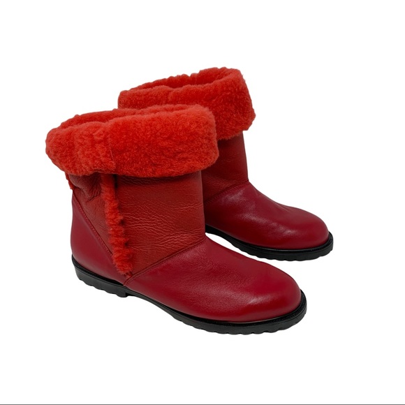 La CANADIENNE Shoes - La Canadienne Red Leather Shearling Lined Mid-Calf Weatherproof Boots